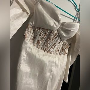 Elle Zeitoune Olivia White Off The Shoulder Lace Dress-Small S